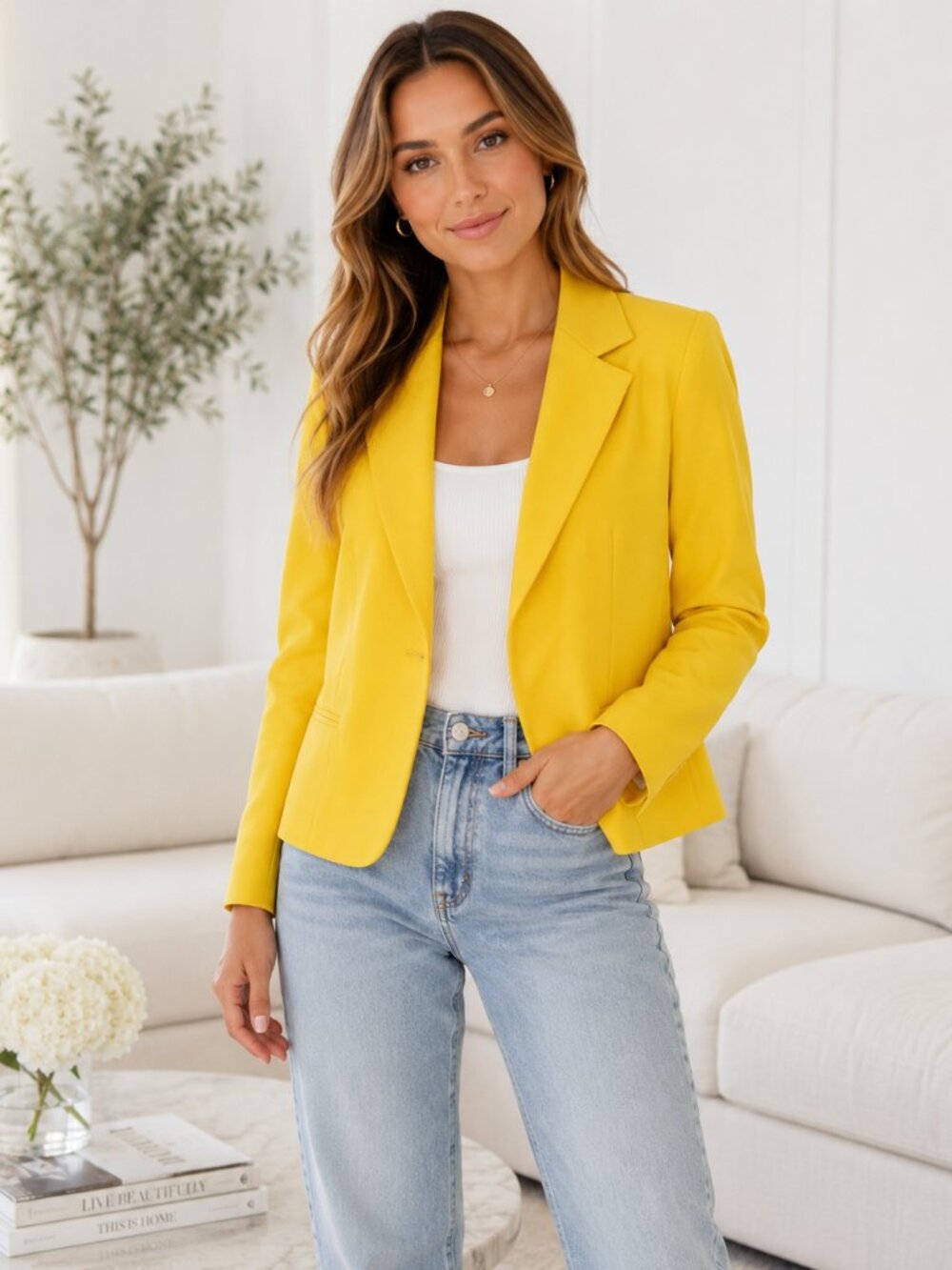 Old Money Yellow Blazer Career Chic Classic Tailored Jacket Size 12